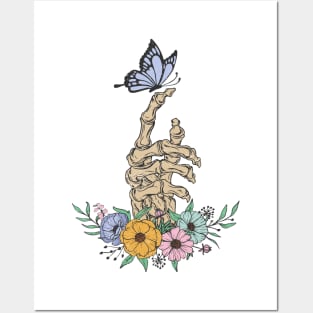 Skull with flowers and butterfly Posters and Art